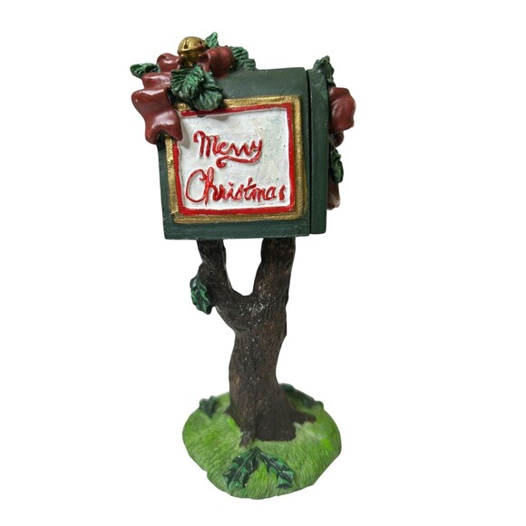 Tree Post Mail Box Vintage Christmas Decor 5.5 Inches Tall Ceramic Figurine - Picture 1 of 8